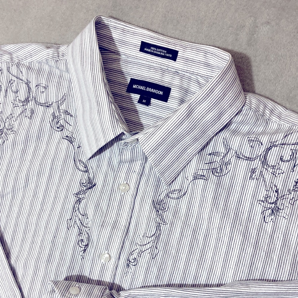Michael Brandon Mens Shirt Size 3XL White Black Stripe Long Sleeve